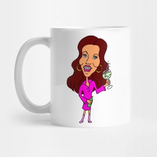 Funny Cartoon Brunette Woman Drinking Gin Mug